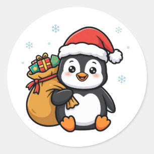 かわいいサンタペンギンのクリスマスステッカー ラウンドシール