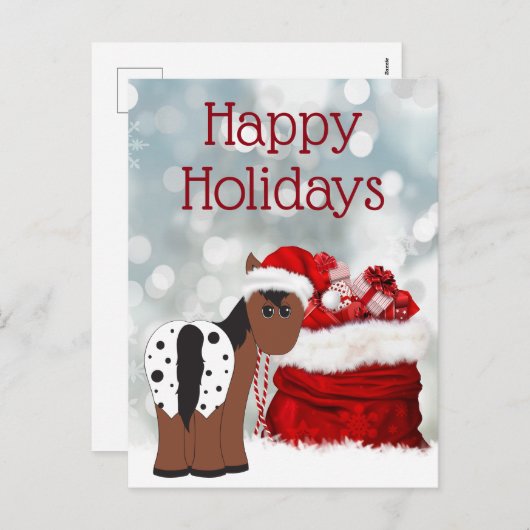 かわいいサンタホースnギフトハッピーホリデークリスマス シーズンポストカード (正面/裏面)