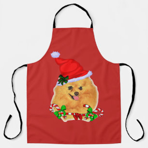 かわいいサンタポメラニア犬クリスマス エプロン