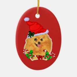 かわいいサンタポメラニア犬クリスマス セラミックオーナメント