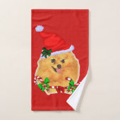 かわいいサンタポメラニア犬クリスマス バスタオルセット (ハンドタオル)