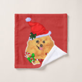 かわいいサンタポメラニア犬クリスマス バスタオルセット (ウォッシュタオル)