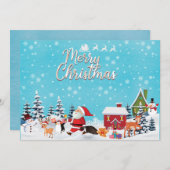 かわいいサンタメリークリスマスグリーティングファミリーキッズホー シーズンカード (正面/裏面)