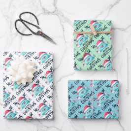 かわいいサンタモンスタークリスマスラッピング紙シート ラッピングペーパーシート