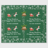 かわいいサンタユニコーンモダンの脚本名パーソナライズされた前 ラッピングペーパー (フラット)