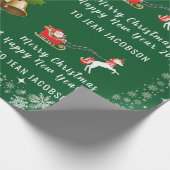 かわいいサンタユニコーンモダンの脚本名パーソナライズされた前 ラッピングペーパー (角)