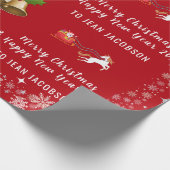 かわいいサンタユニコーンモダンの脚本名パーソナライズされた前 ラッピングペーパー (角)