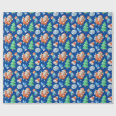 かわいいサンタ冬クリスマスマンガブルーパターン ラッピングペーパー (フラット)