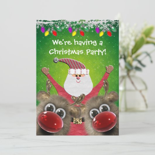 かわいいサンタ及び柔らかいRudolphsのクリスマス・パーティ 招待状 (スタンド正面)