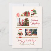 かわいいサンタ家族写真　メリークリスマス シーズンカード (正面)