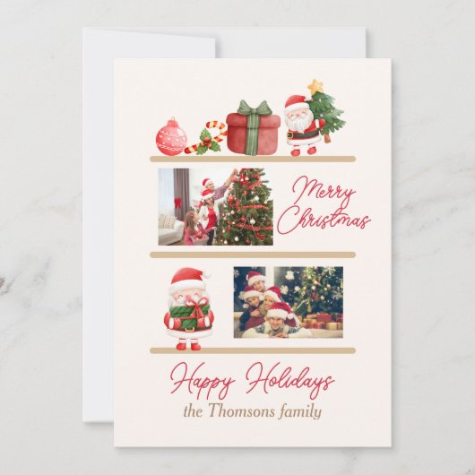 かわいいサンタ家族写真　メリークリスマス シーズンカード (正面)