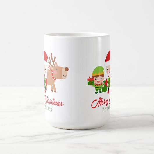 かわいいサンタ小妖精や小人トナカイ家族の名前クリスマス コーヒーマグカップ (中央)