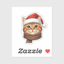 かわいいサンタ帽とニットマフラーをつけた猫のクリスマス シール