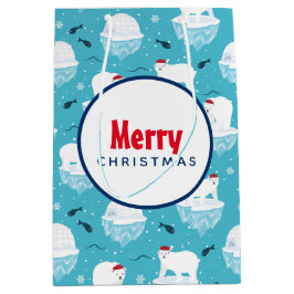 かわいいサンタ帽のクリスマスパターン ミディアムペーパーバッグ