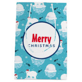 かわいいサンタ帽のクリスマスパターン ミディアムペーパーバッグ (裏面)