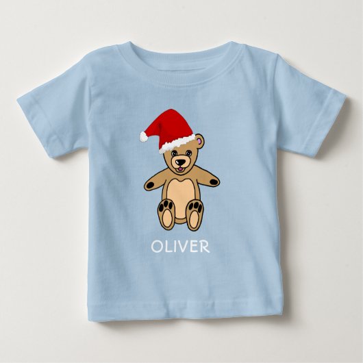 かわいいサンタ帽のテディベア クリスマス ベビーTシャツ (正面)