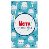 かわいいサンタ帽の北極クマのクリスマスパターン スモールペーパーバッグ (裏面)