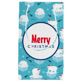 かわいいサンタ帽の北極クマのクリスマスパターン スモールペーパーバッグ (正面)