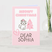 かわいいサンタ帽の猫とツリーのクリスマスカード パステルカラー カード (正面)