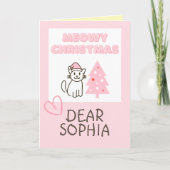 かわいいサンタ帽の猫とツリーのクリスマスカード パステル カード (正面)