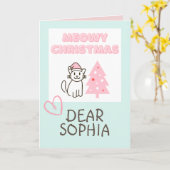 かわいいサンタ帽の猫とツリーのクリスマス メッセージカード パステルカラー カード (黄色い花)