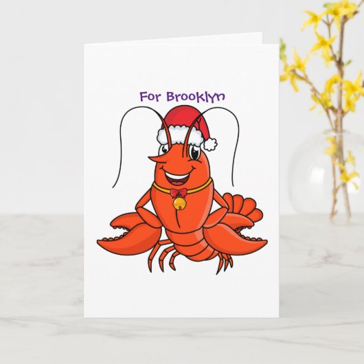 かわいいサンタ帽をかぶったハッピーなカニの漫画 カード (黄色い花)