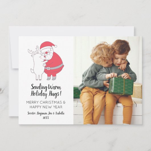かわいいサンタ抱きトナカイ家族クリスマスフォト シーズンカード (正面)