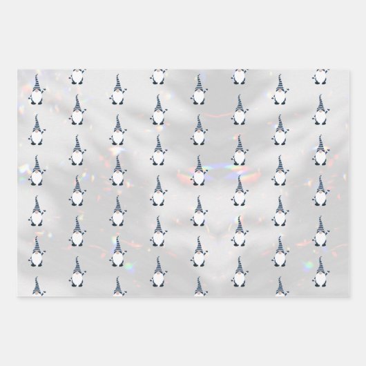 かわいいサンタ格言パターンスパークリホワイトシルバー3-pc ラッピングペーパーシート (正面3)