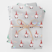 かわいいサンタ格言パターンスパークリホワイトシルバー3-pc ラッピングペーパーシート (インサイチュ)