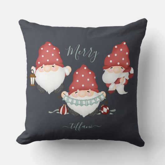 かわいいサンタ格言メリークリスマスカスタムネイビー クッション (正面)