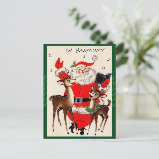 かわいいサンタ歌うクリスマスの郵便はがき シーズンポストカード (スタンド正面)