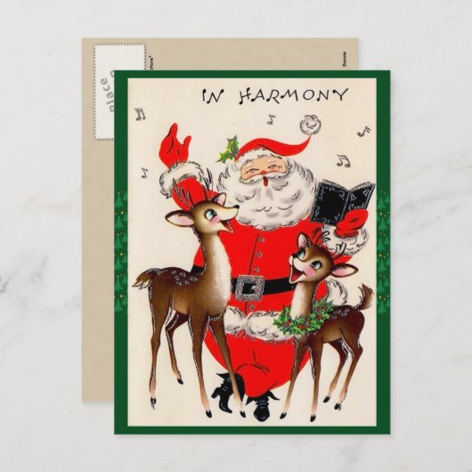 かわいいサンタ歌うクリスマスの郵便はがき シーズンポストカード (正面/裏面)