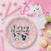かわいいサンタ犬及び猫のイラストレーションのクリスマス ペーパープレート (パーティー)