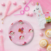 かわいいサンタ猫ちゃんピンククリスマスパーティープレート ペーパープレート (パーティー)