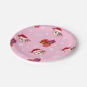 かわいいサンタ猫ちゃんピンククリスマスパーティープレート ペーパープレート (アングル)