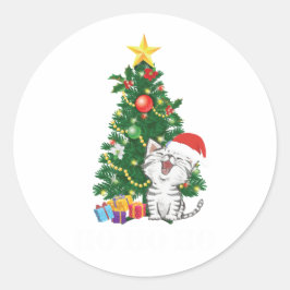 かわいいサンタ猫のクリスマスステッカー – クリスマス猫 ラウンドシール