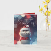 かわいいサンタ猫の毛皮のクリスマス カード (黄色い花)