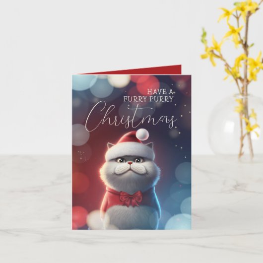 かわいいサンタ猫の毛皮のクリスマス カード (黄色い花)