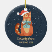 かわいいサンタ猫クリスマススノーウィークウィンターホリデー セラミックオーナメント (裏面)