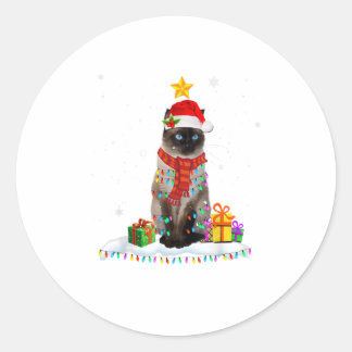 かわいいサンタ猫ライトクリスマスおもしろいC ラウンドシール