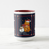 かわいいサンタ猫雪だるまとカスタム文字 マグカップ (中央)