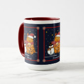 かわいいサンタ猫雪だるまとカスタム文字 マグカップ (正面左)