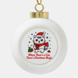 かわいいサンタ猫 クリスマス - ホリデーツリーの装飾 セラミックボールオーナメント