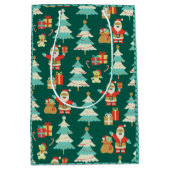 かわいいサンタ緑のクリスマスシーン – 懐かしい雰囲気 ミディアムペーパーバッグ (正面)