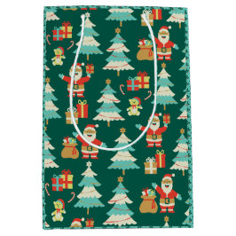 かわいいサンタ緑のクリスマスシーン – 懐かしい雰囲気 ミディアムペーパーバッグ