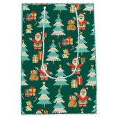 かわいいサンタ緑のクリスマスシーン – 懐かしい雰囲気 ミディアムペーパーバッグ (裏面)