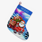かわいいサンタ車の名前を追加 ラージクリスマスストッキング (正面 (吊り時))