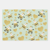 かわいいサンタ金ゴールドハート ラッピングペーパーシート (正面3)