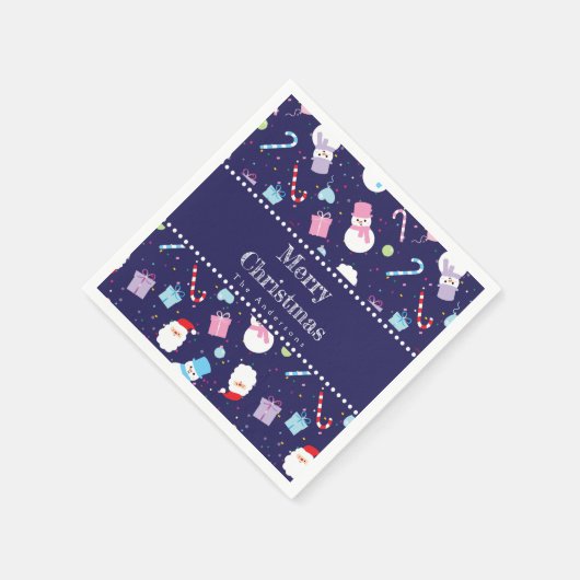 かわいいサンタ雪だるまキャンディーケーンクリスマスパターン スタンダードカクテルナプキン (角)