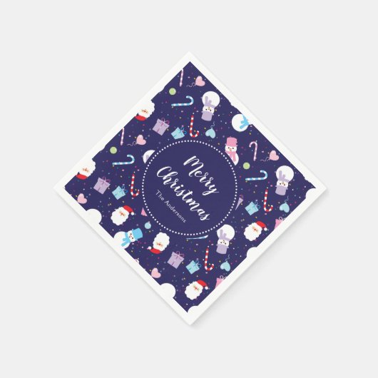 かわいいサンタ雪だるまキャンディーケーンクリスマスパターン スタンダードカクテルナプキン (角)